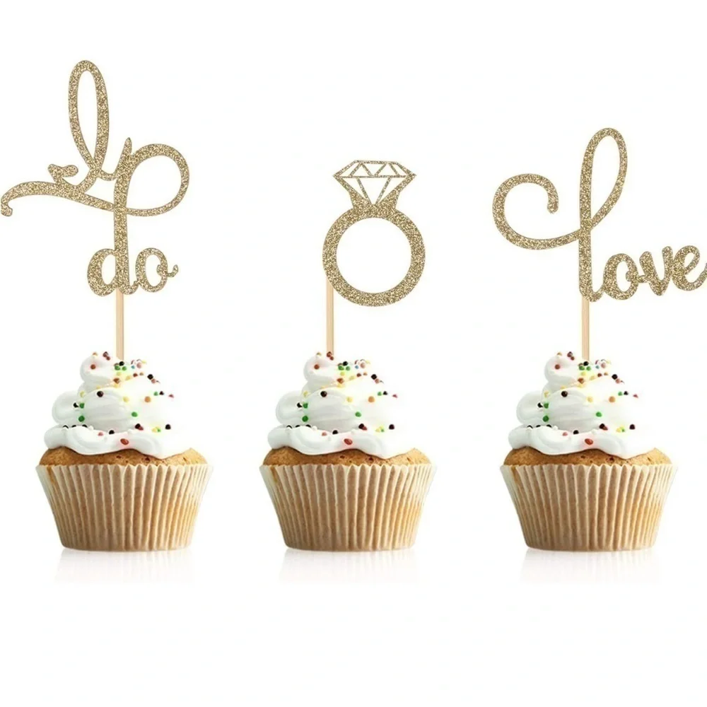 Wedding Cupcake Decorations NEW 48 Pieces Gold I Do Diamond Ring Love Shower